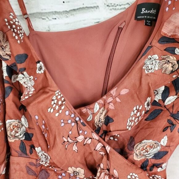 Bardot one sleeve floral faux wrap mini dress Womens Size 6 small - Picture 9 of 9